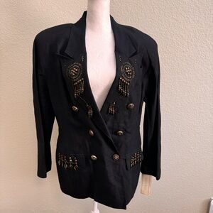 Lillian West NWT  100% Linen Black Skirt Suit Size 12‎ Back Zip Lined Retro